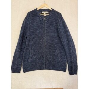 H&M L.O.G.G. Sweater Mens XL Navy Blue Full Zip Knit Textured Cotton Pockets